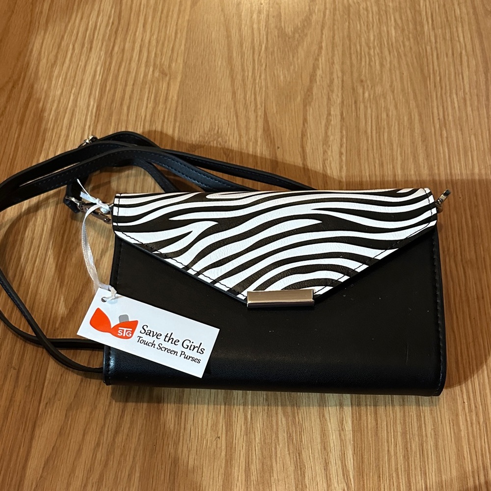 Save the Girls Black and White Zebra Crossbody Bag